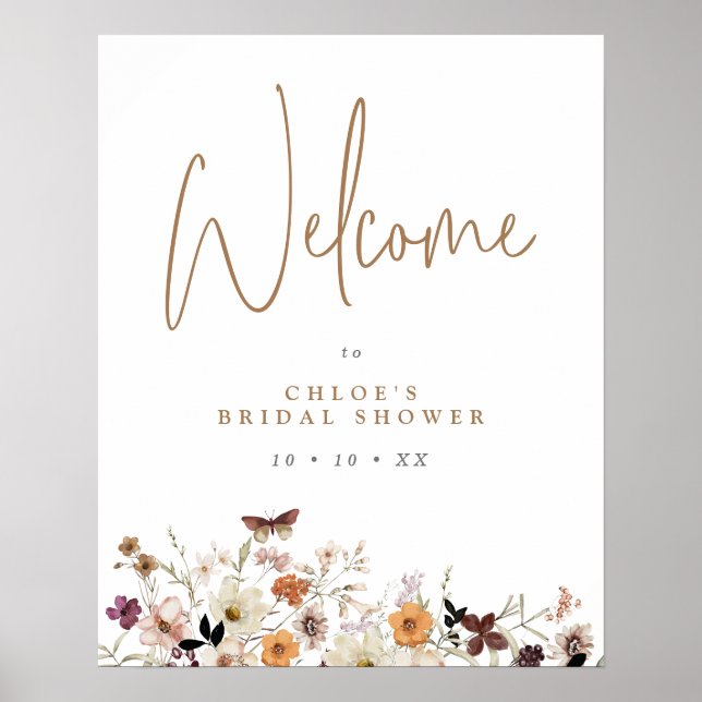Fall Wild Flowers Bridal Shower Welcome Poster (Front)