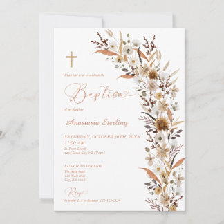 Fall Wildflower Cross Baptism Invitation