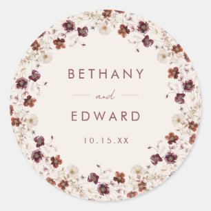 Fall Wildflower Field Beige Wedding Classic Round Sticker