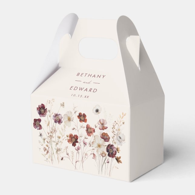 Fall Wildflower Field Beige Wedding Favor Box (Front Side)