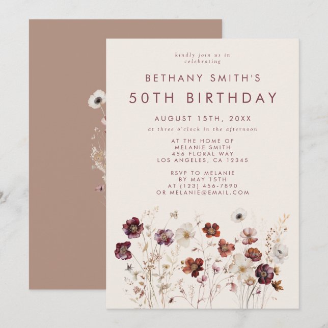Fall Wildflower Field Birthday Party Invitation (Front/Back)
