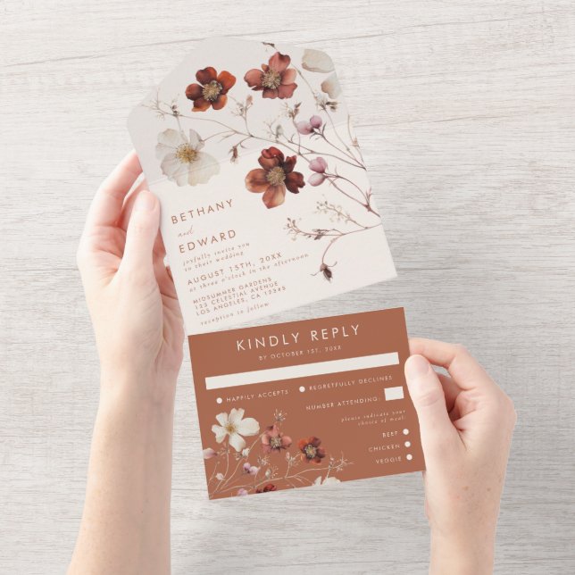 Fall Wildflower Field Wedding All In One Invitation (Tearaway)