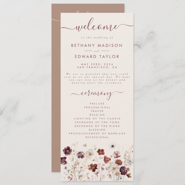 Fall Wildflower Field Wedding Program (Front/Back)
