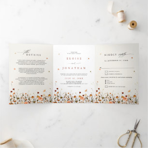 Fall Wildflower Garden Botanical Boho chic Wedding Tri-Fold Programme