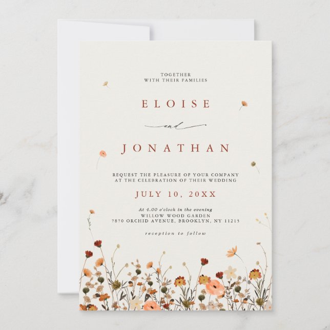 Fall Wildflower Garden Botanical QR Code Wedding Invitation (Front)