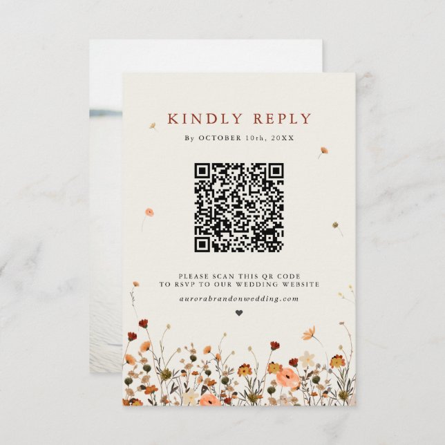 Fall Wildflower Garden Floral Boho Chic wedding RSVP Card (Front/Back)