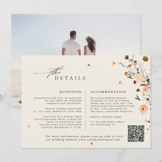 Fall Wildflower Garden Floral Boho wedding details Enclosure Card (Front/Back)