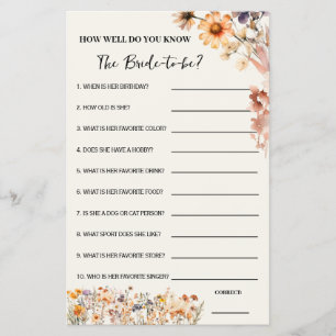 Fall Wildflower How Well Do You Know Her Game Card