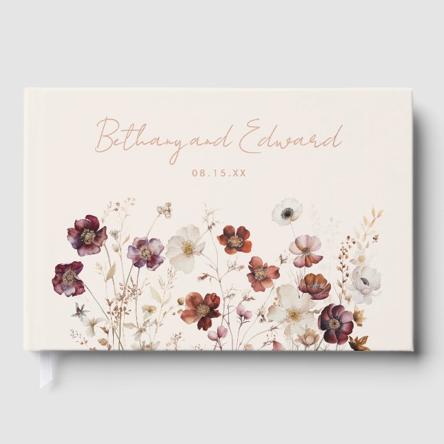Fall Wildflower Meadow Wedding Guest Book (Front)