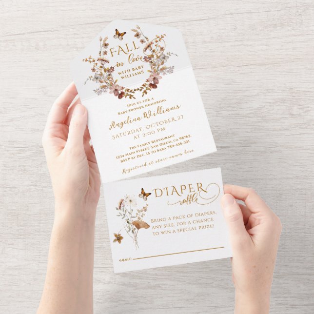 Fall Wildflower Minimalist Elegant Baby Shower  All In One Invitation (Tearaway)