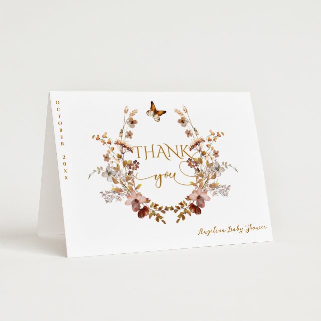 Fall Wildflower Minimalist Elegant Baby Shower  Thank You Card (Creator Uploaded)