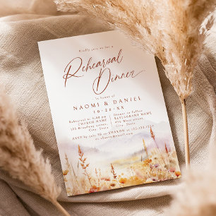 Fall Wildflower Mountain Rustic Rehearsal Dinner Invitation
