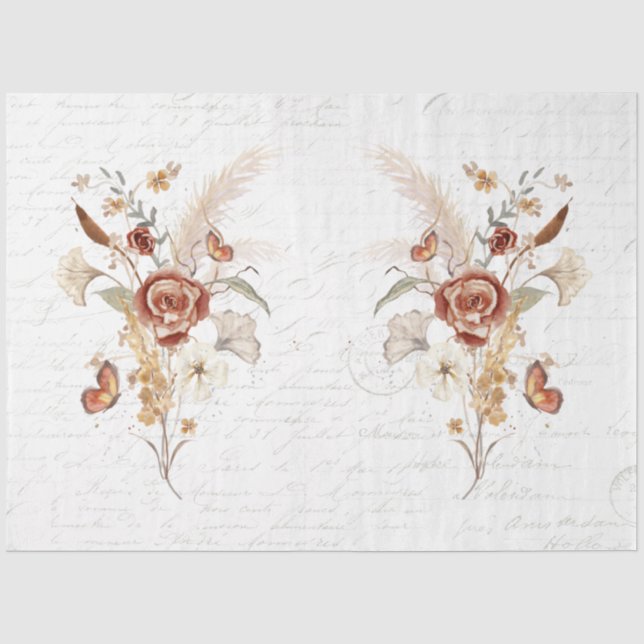 Fall Wildflower Pampas Grass Ephemera Decoupage Tissue Paper (Front)