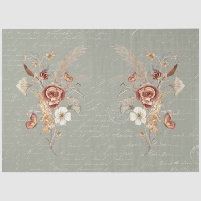 Fall Wildflower Pampas Grass Sage Green Decoupage Tissue Paper (Front)