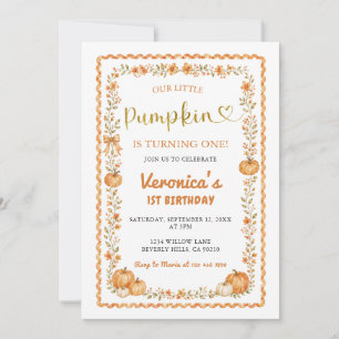 Fall Wildflower Pumpkin 1st Birthday Invitation