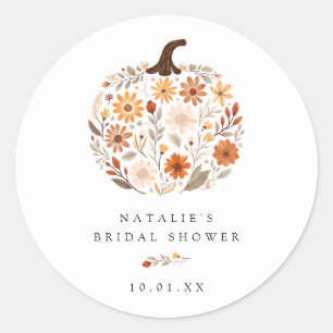 Fall Wildflower Pumpkin Bridal Shower Classic Round Sticker