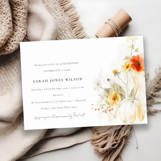 Fall `Wildflower Pumpkin Watercolor Birthday Invitation (Creator Uploaded)