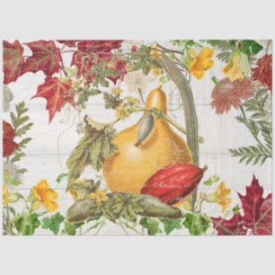 Fall Wildflower Pumpkins Rustic Wood Decoupage Tissue Paper