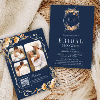 Fall Wildflower QR Code Navy Blue Bridal Shower