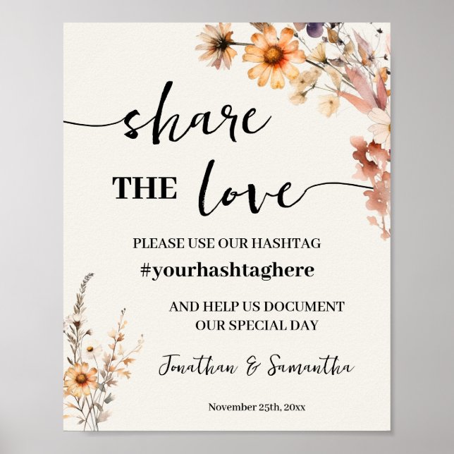 Fall Wildflower Share the Love Wedding Shower Sign (Front)