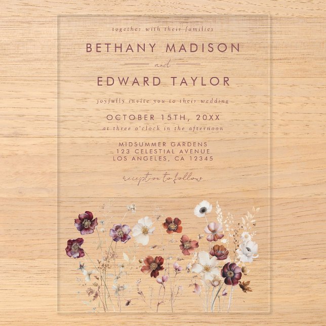 Fall Wildflower Wedding Acrylic Invitations (Front)