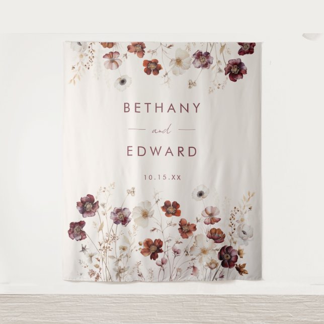 Fall Wildflower Wedding Backdrop Tapestry (Front)