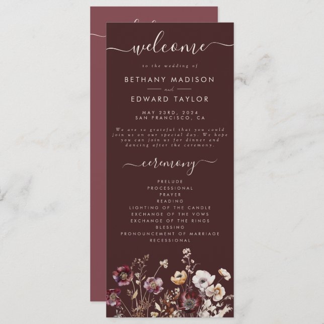 Fall Wildflower Wedding Program (Front/Back)