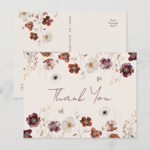 Fall Wildflower Wedding Thank You Postcard
