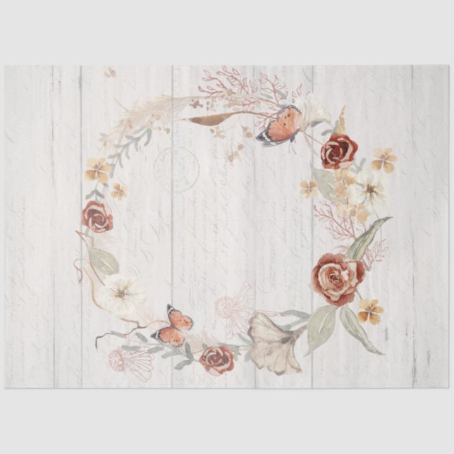 Fall Wildflower Wreath Butterfly Pampas Decoupage Tissue Paper (Front)