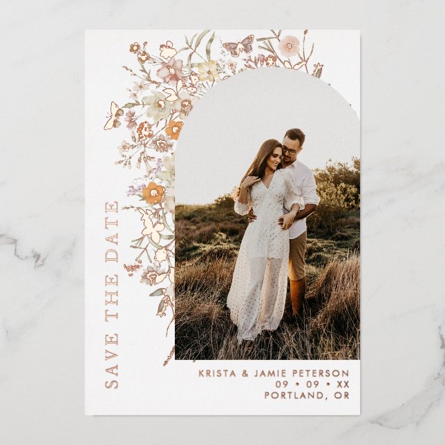 Fall Wildflowers Arch Photo Wedding Save the Date (Front)