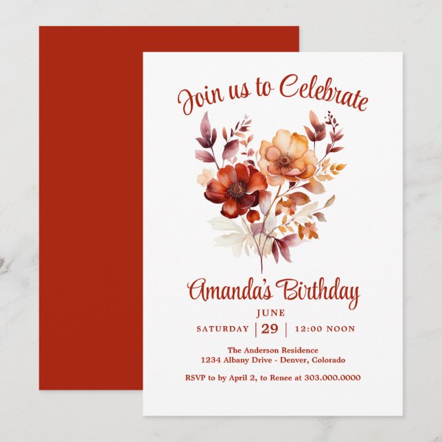 Fall Wildflowers Birthday Party Invitation (Front/Back)