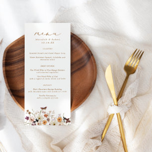 Fall Wildflowers Border Wedding Menu