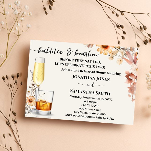 Fall Wildflowers Bubbles & Bourbon Couples Shower Invitation (Creator Uploaded)
