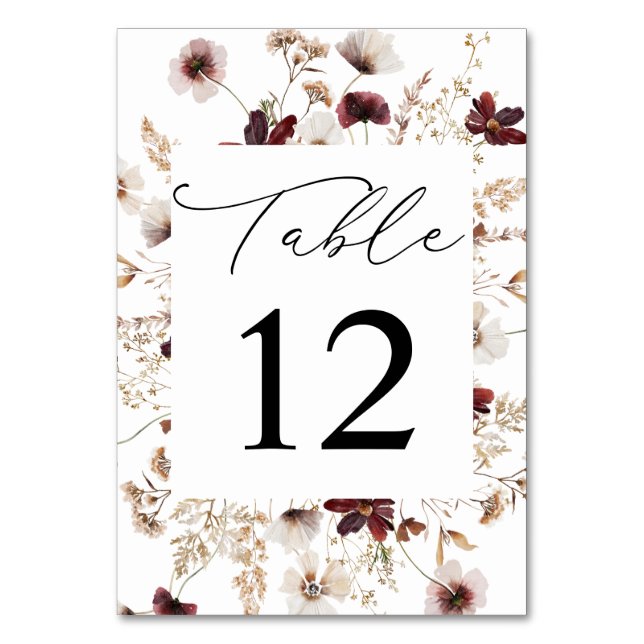 Fall Wildflowers Floral Table Number (Front)