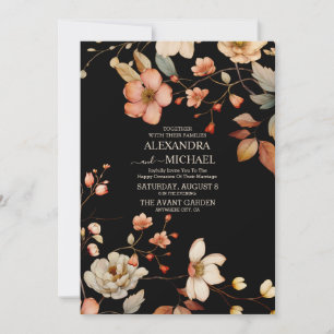 Fall Wildflowers Floral Wedding Black Invitation