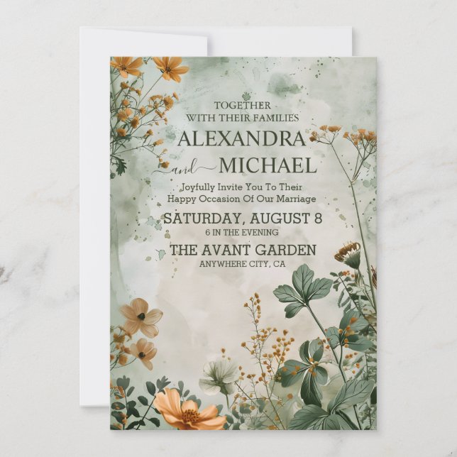 Fall Wildflowers Floral Wedding Invitation (Front)