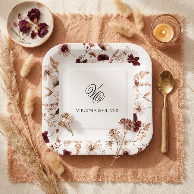 Fall Wildflowers Floral Wedding  Paper Plate (Creator Uploaded)