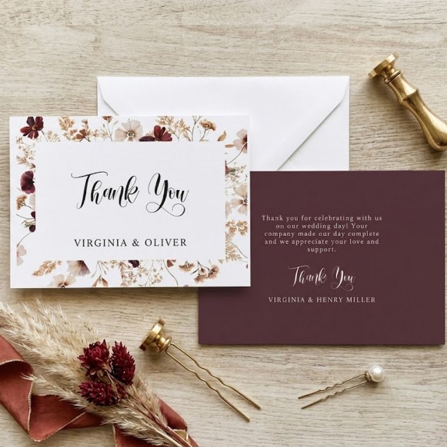 Fall Wildflowers Floral Wedding  Thank You Card (Creator Uploaded)