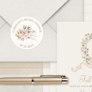 Fall Wildflowers Minimalist Bridal Shower Classic Round Sticker