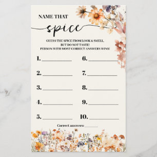 Fall Wildflowers Name that Spice Shower Game Card