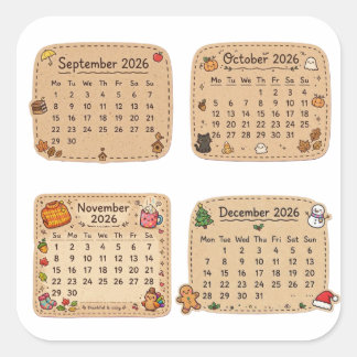 Fall Winter 2026 Calendar Sticker Sheet | Sept-Dec