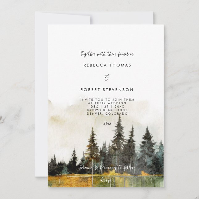 fall winter mountain lake wedding invitation (Front)