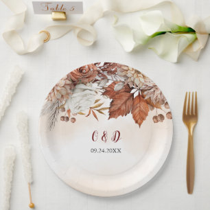 Fall Winter Rustic Brown Floral Wedding Paper Plate