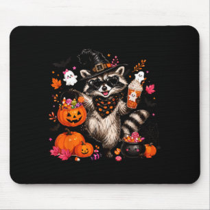 Fall witch raccoon halloween raccoon drinking mouse pad