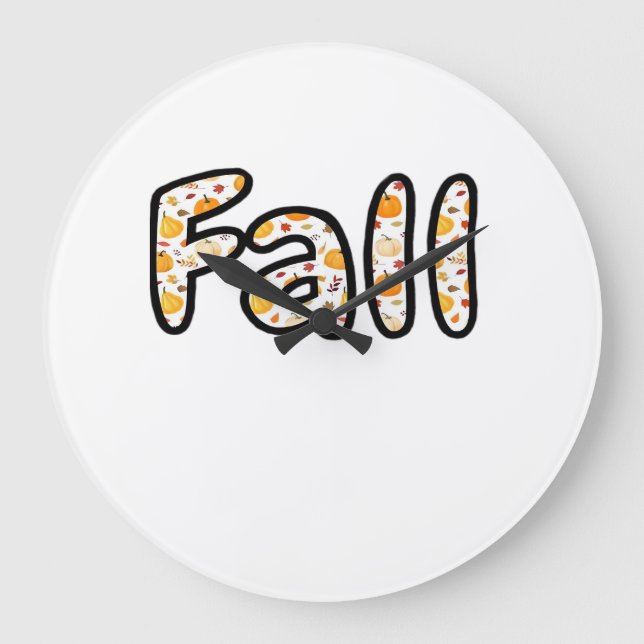 Fall with Pumpkin Background Autumn Season Printab Large Clock (Front)