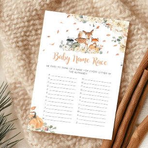 Fall Woodland Animal Baby Name Race Game