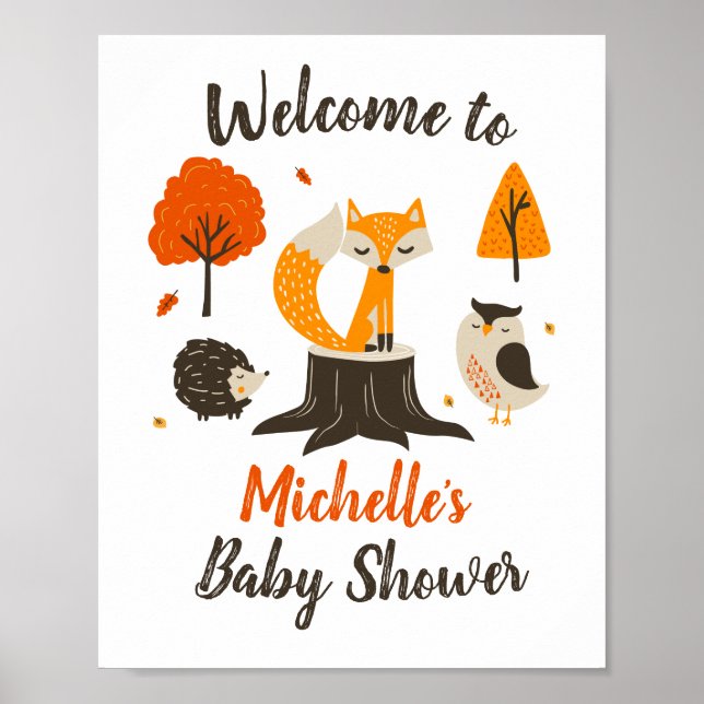Fall Woodland Animal Shower Welcome Sign (Front)