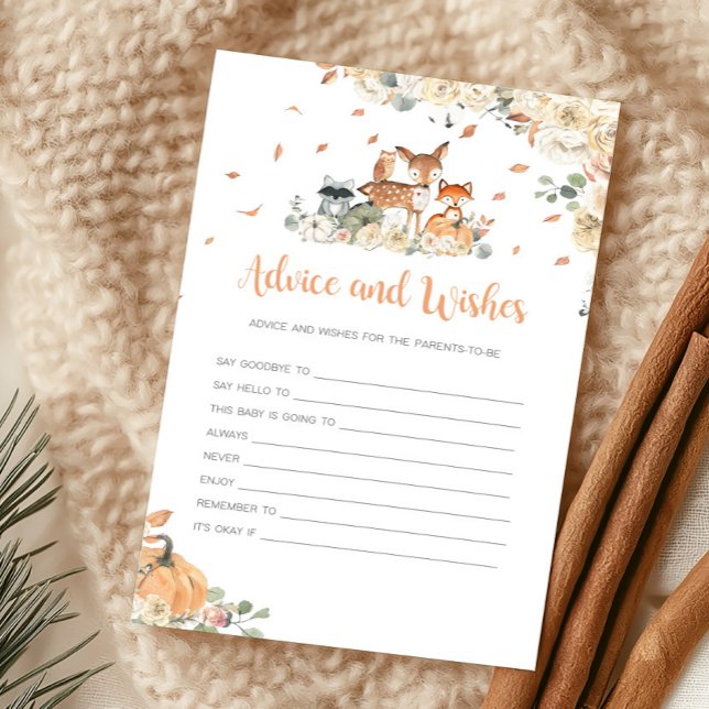 Fall Woodland Animals Advice and Wishes Game (Floral Woodland Animals Baby Shower Advice and Wishes Game)