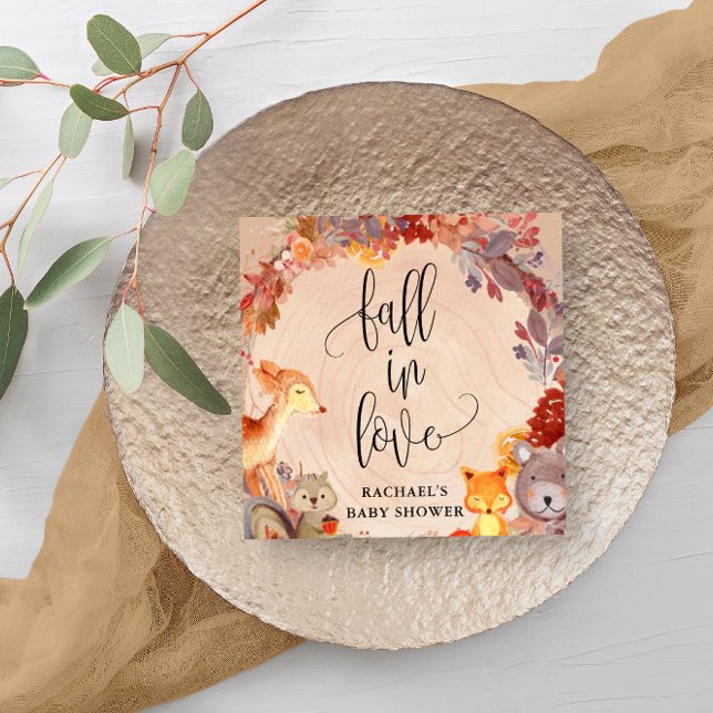Fall Woodland Animals Baby Shower Personalized Napkin (Beautiful napkins for your fall themed baby shower.)