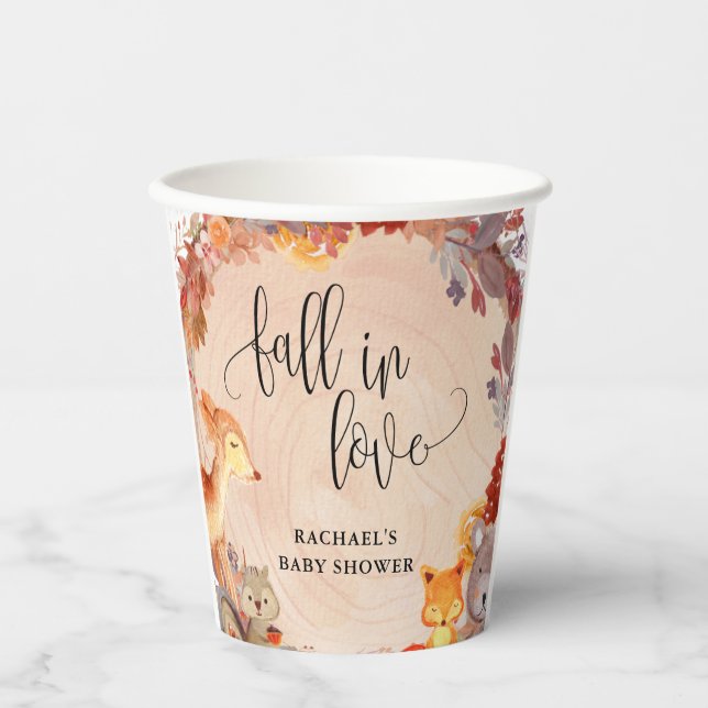 Fall Woodland Animals Baby Shower Personalized Paper Cups (Front)
